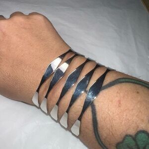 G by Gennaro Silver Tone Abstract Modern Cuff Bracelet